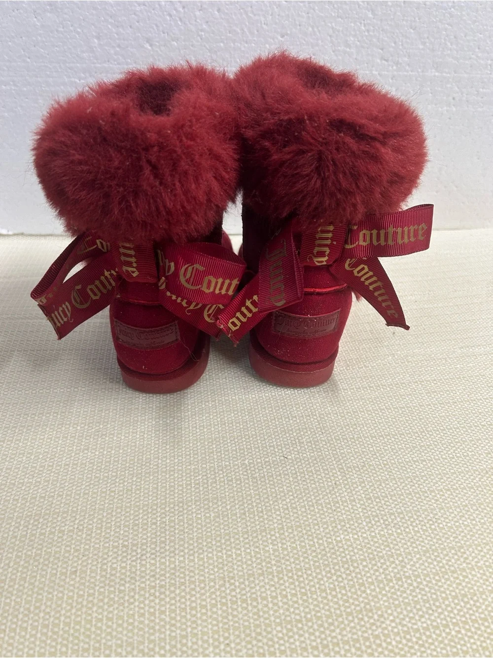 Juicy Couture King Red Faux Fur Cuff Kids Booties